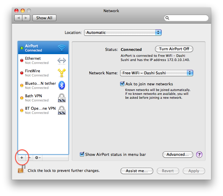 Add Network Interface Add Network Interface button in Mac Networking Preferences