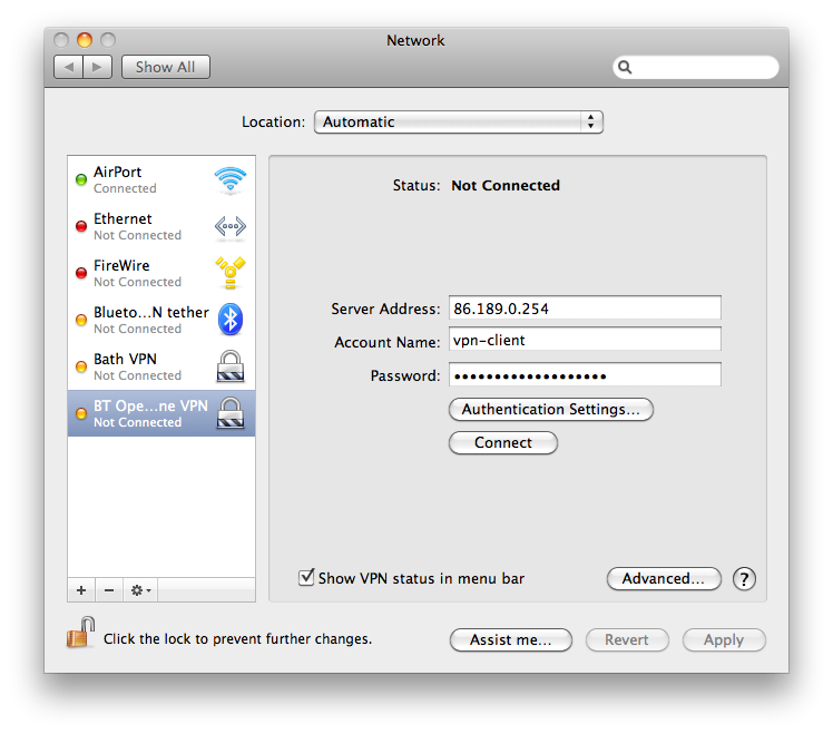 VPN settings VPN settings